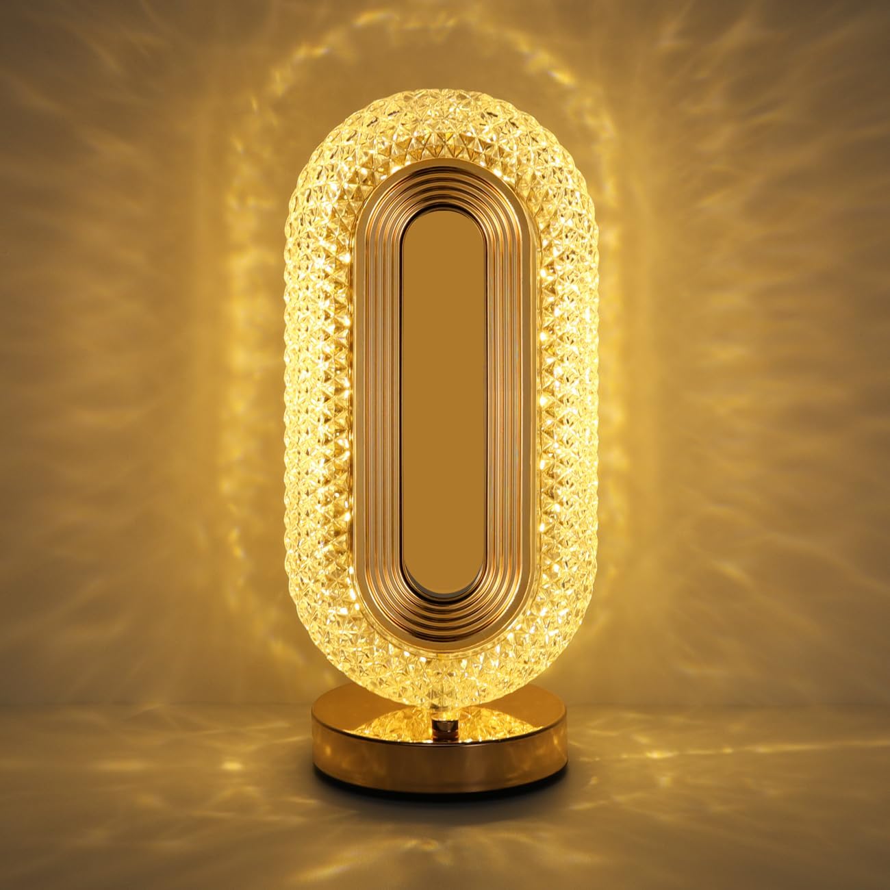 Luxury Oval Crystal Table Lamp with (3 Colors Mode) - Rechargeable